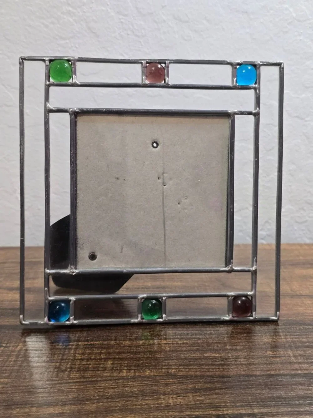 Vintage Fetco Stained Art Glass Photo Frame With Multicolor Accents 4 x4 Photo